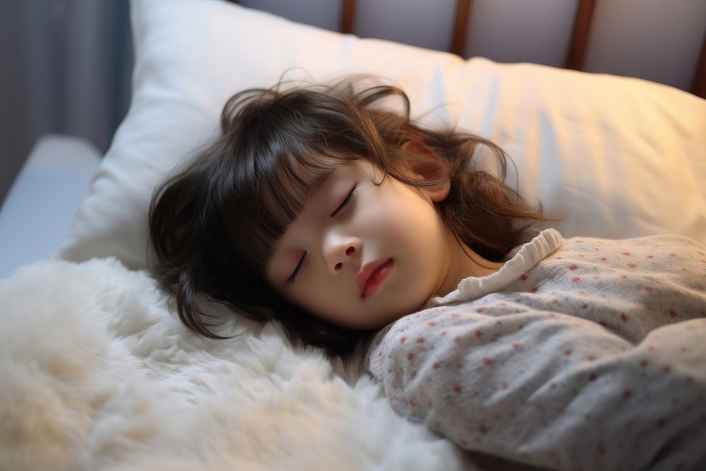 Japanese little todler girl sleeping blanket bedroom.