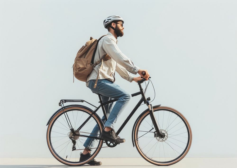 Person cycling bicycle vehicle helmet.
