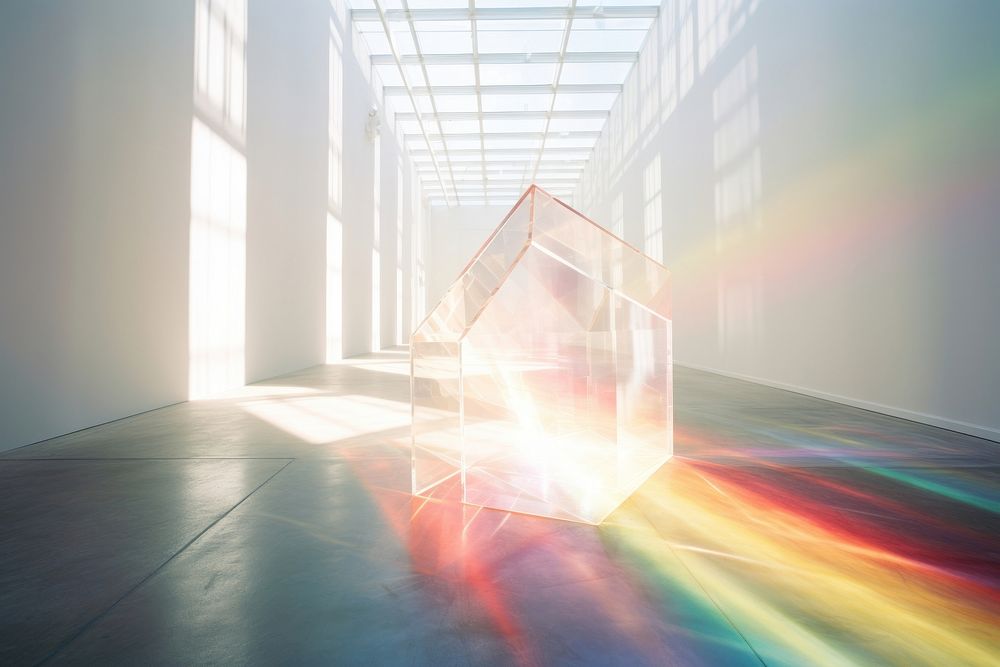 Prism cast the light on the white blank room window architecture futuristic.