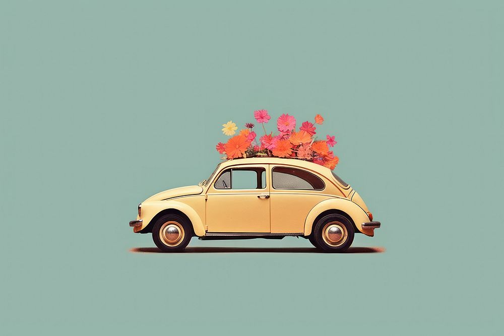  Car with flower on top vehicle plant transportation. AI generated Image by rawpixel.