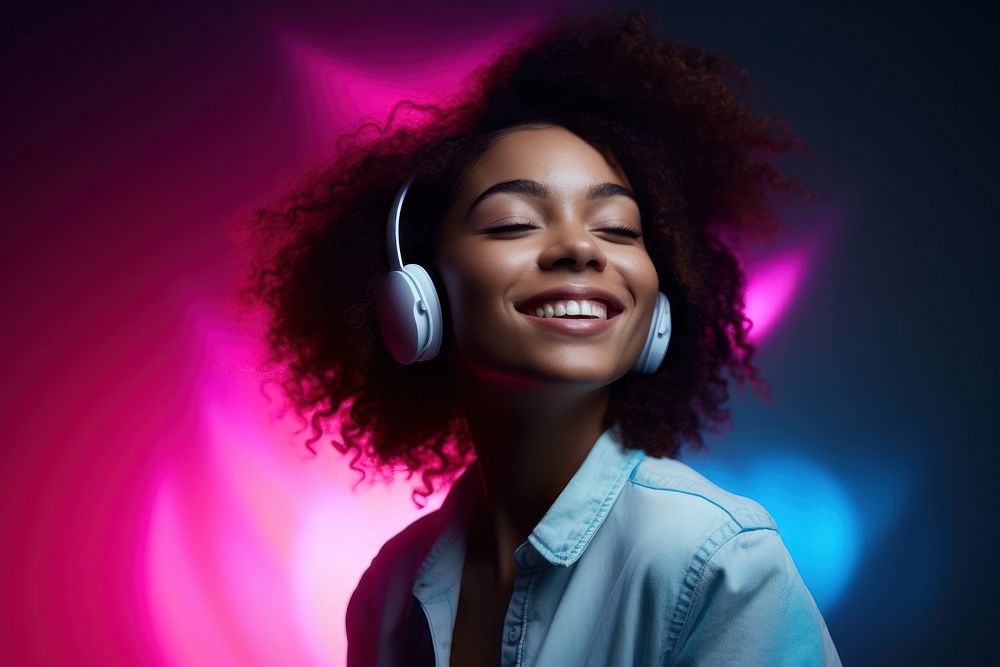 Happy young woman headphones adult smile. AI generated Image by rawpixel.