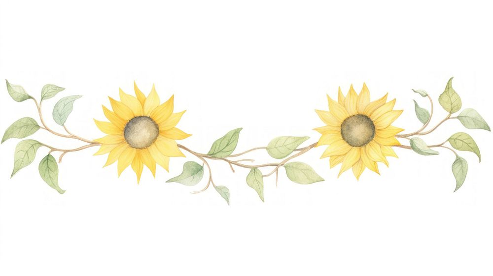 Sunflower symmetric watercolor illustration plant inflorescence creativity.