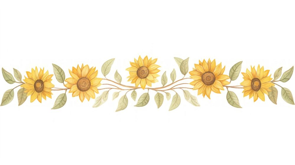 Sunflower symmetric watercolor illustration pattern plant white background.