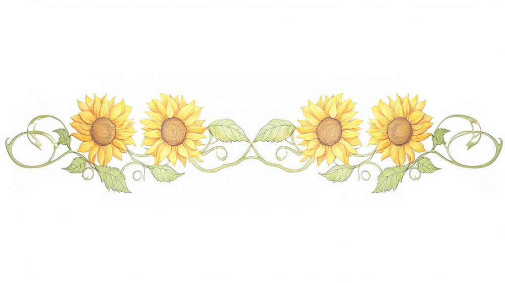 Sunflower symmetric watercolour illustration pattern plant white background.