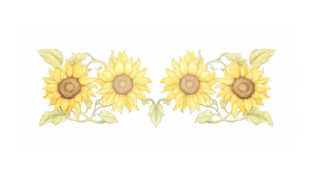 Sunflower symmetric watercolour illustration plant white background inflorescence.
