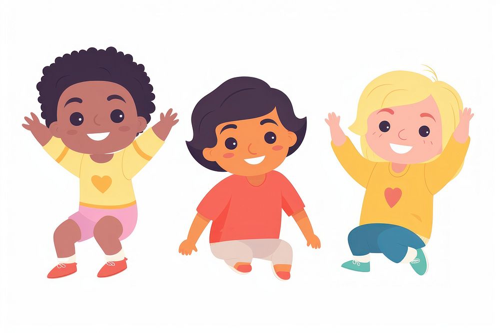  Diversity happy 3 kids cartoon drawing child. AI generated Image by rawpixel.