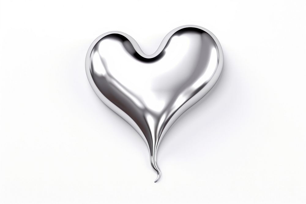 Heart dripping silver metal white background.