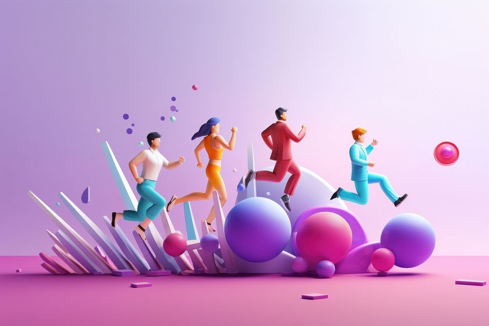 Business team running on positive graph balloon purple adult. AI generated Image by rawpixel.