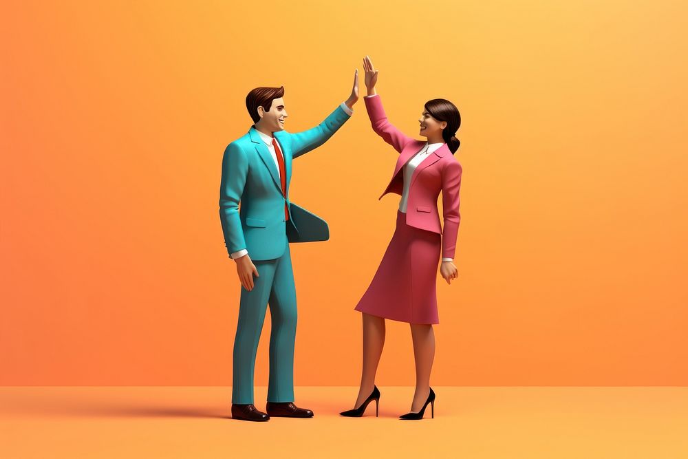 Businesswoman giving a high five to male colleague cartoon adult togetherness. AI generated Image by rawpixel.