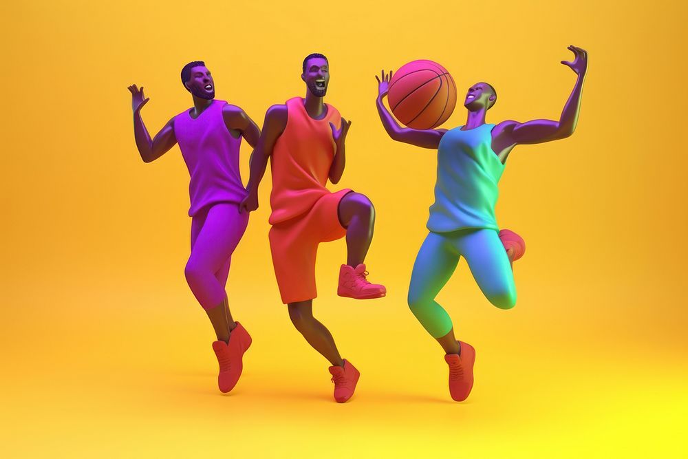 Cheerful basketball players celebrated victory dancing cartoon sports. AI generated Image by rawpixel.
