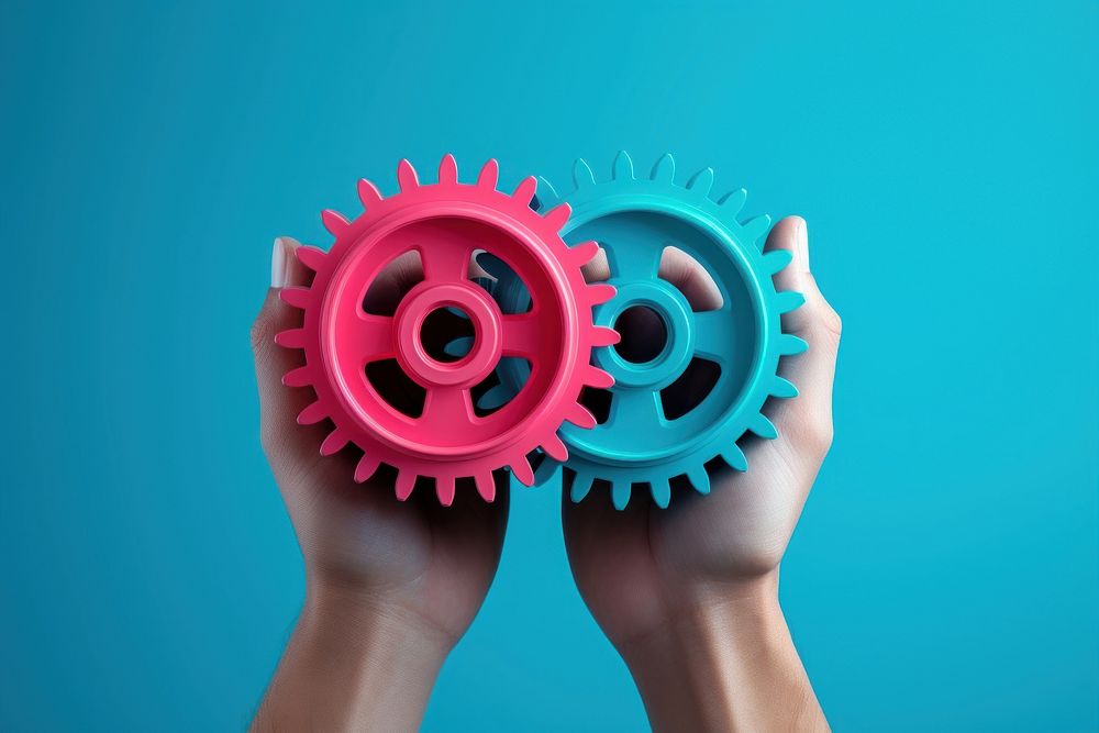 Hands holding gears wheel red clockworks. AI generated Image by rawpixel.