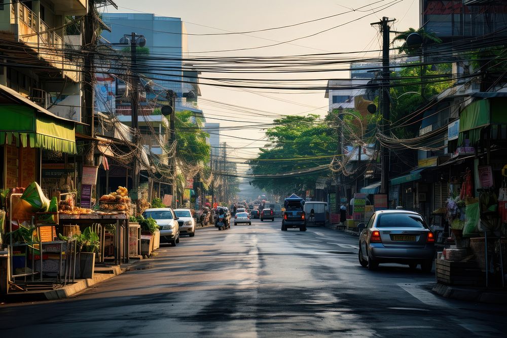 Traffic street in thailand architecture cityscape outdoors.