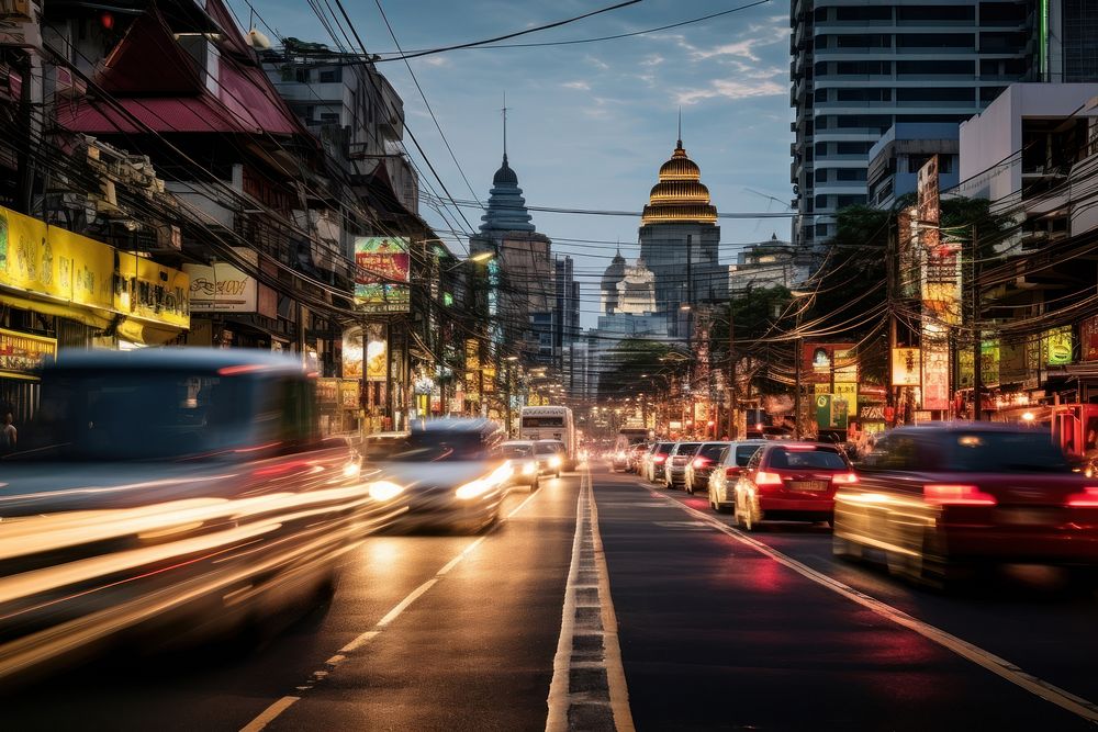 Traffic street in thailand architecture metropolis cityscape.