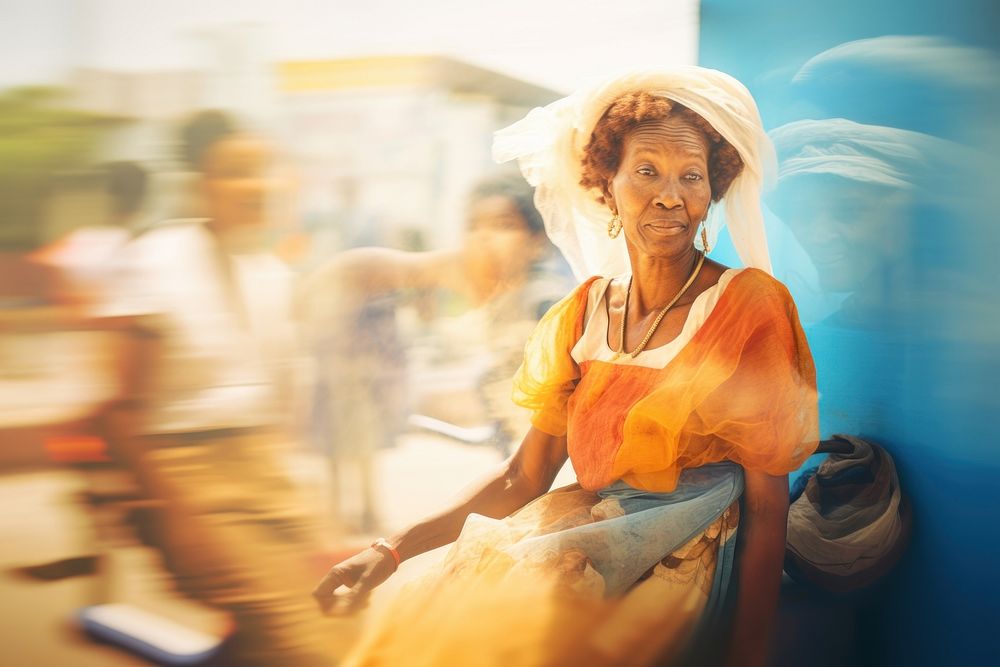 Motion blur old african disabled woman portrait adult architecture.