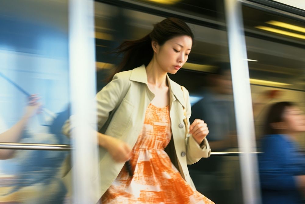 Motion blur pregnent woman in train photography portrait speed.