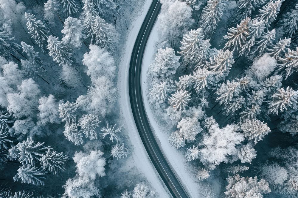 Winter forest nature with the road backgrounds landscape outdoors.