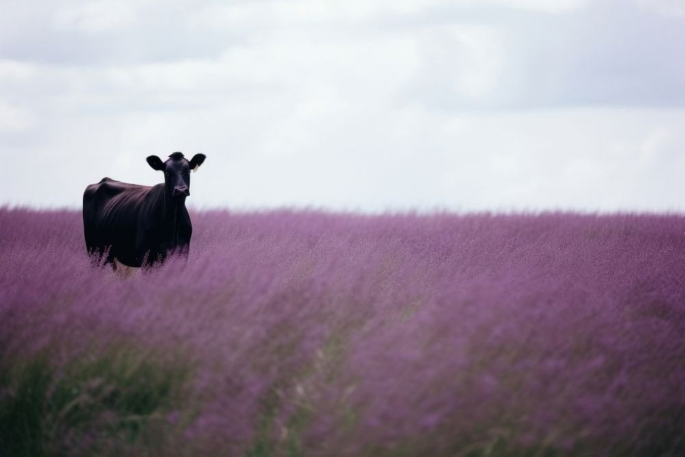 Cow purple grassland livestock. Premium Photo rawpixel