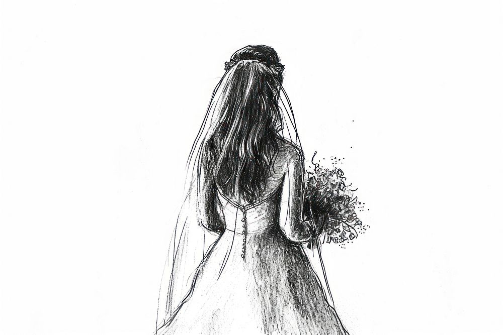 Drawing bride wedding sketch.