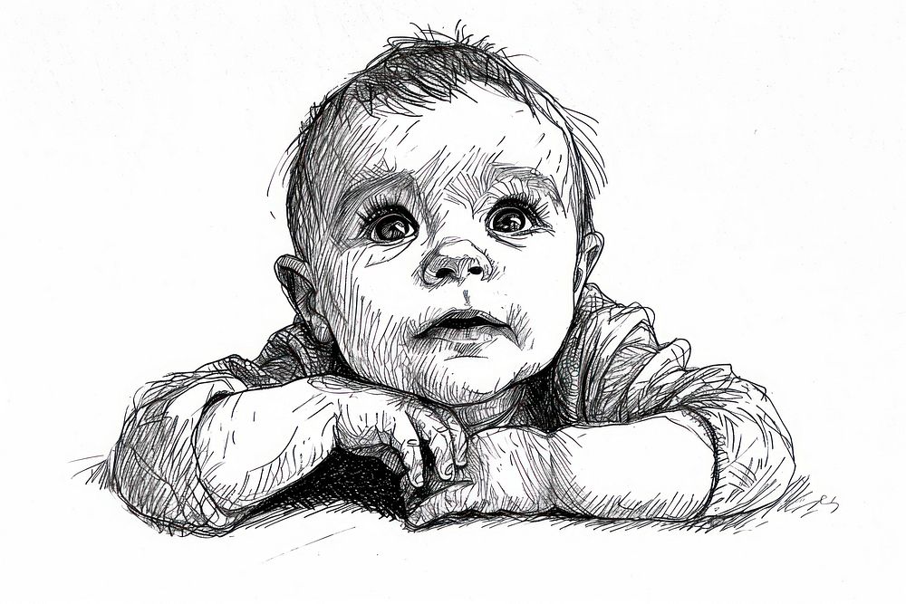 Drawing baby portrait sketch.