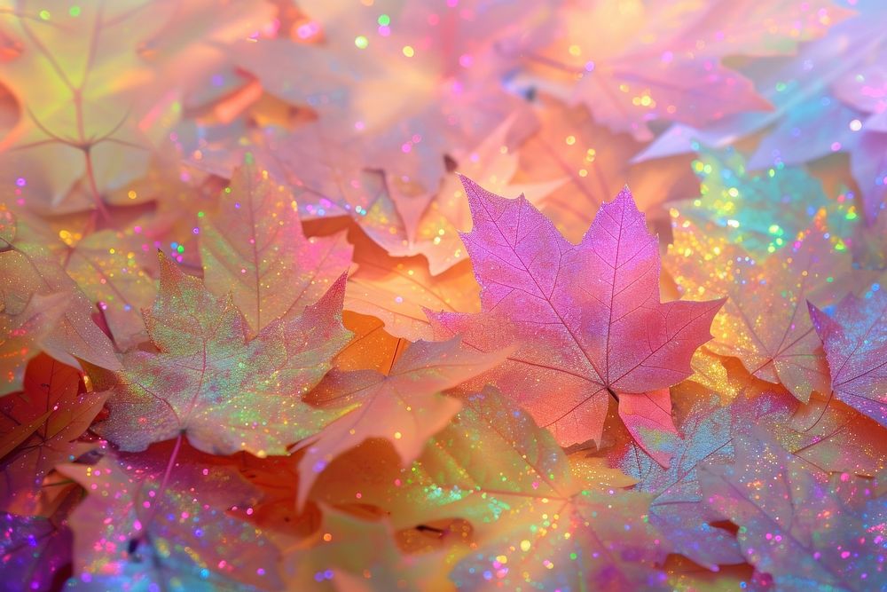 Holographic autumn leaves background backgrounds maple plant.