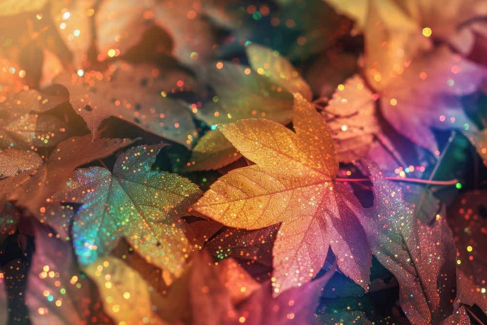 Holographic autumn leaves background backgrounds glitter plant.