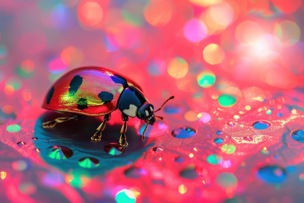 Holographic ladybug background animal invertebrate celebration.