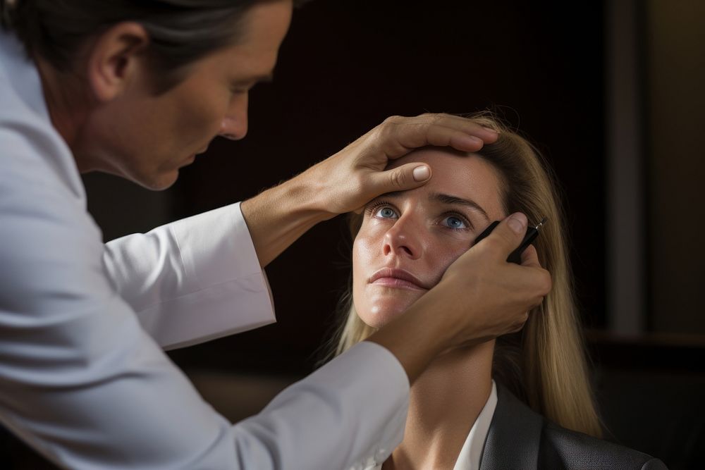 Woman getting eye consult doctor adult disappointment.