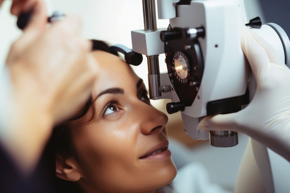 Woman getting eye consult doctor adult photo.