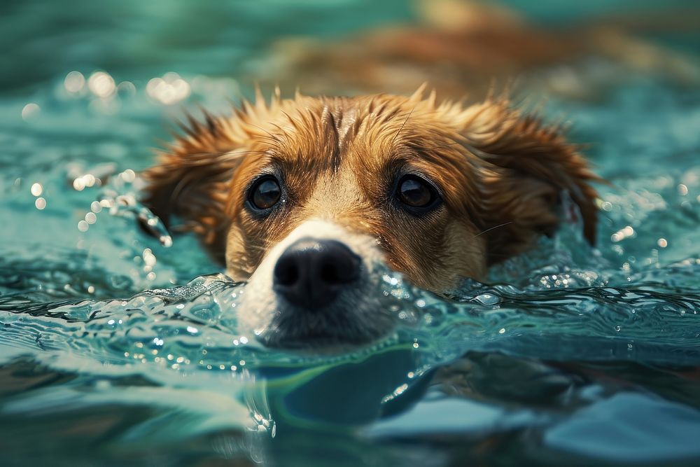 Dog swimming mammal animal puppy. AI generated Image by rawpixel.