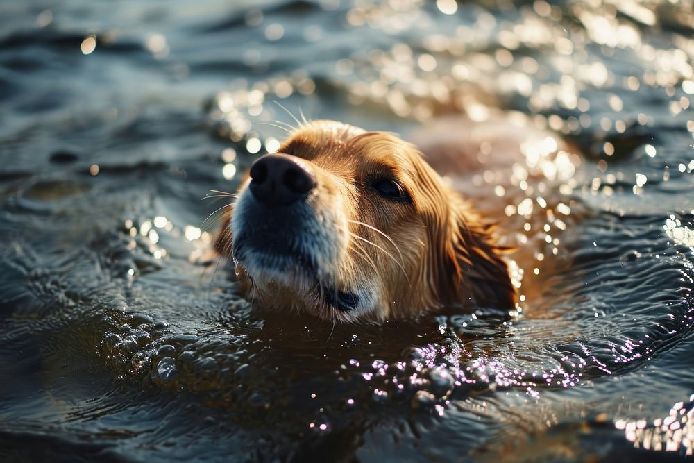 Dog swimming outdoors animal mammal. AI generated Image by rawpixel.