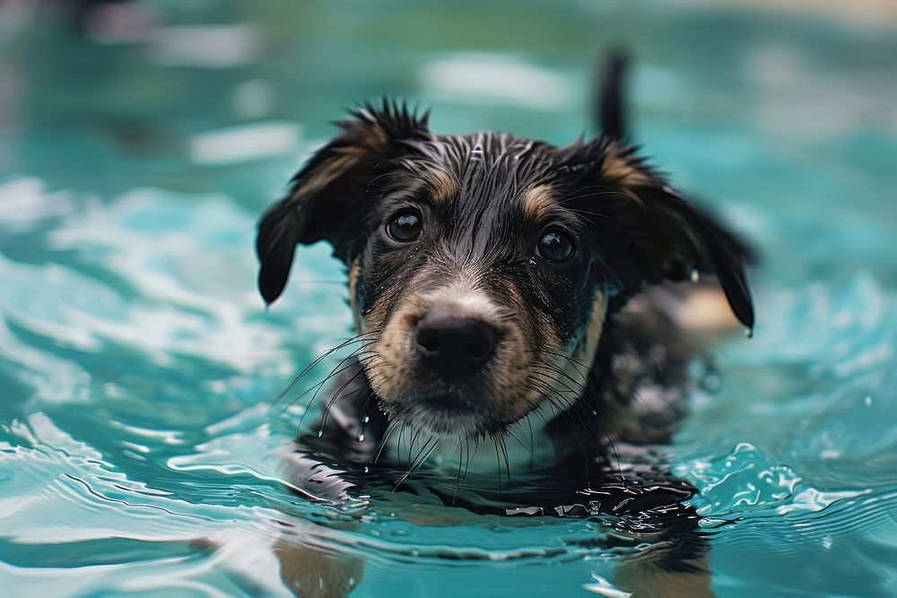 Puppy swimming animal mammal dog. AI generated Image by rawpixel.