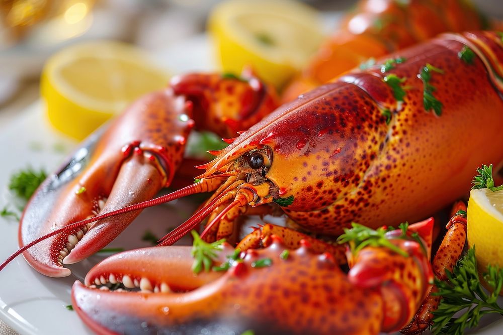 Steamed red lobster seafood animal invertebrate.