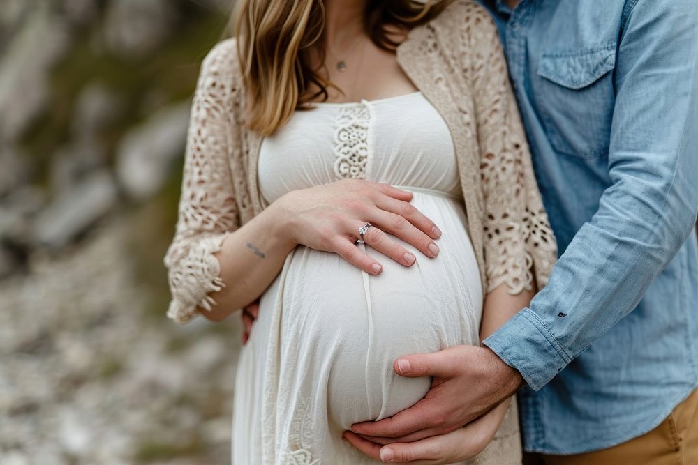 Couple touching the baby bump adult dress anticipation. AI generated Image by rawpixel.