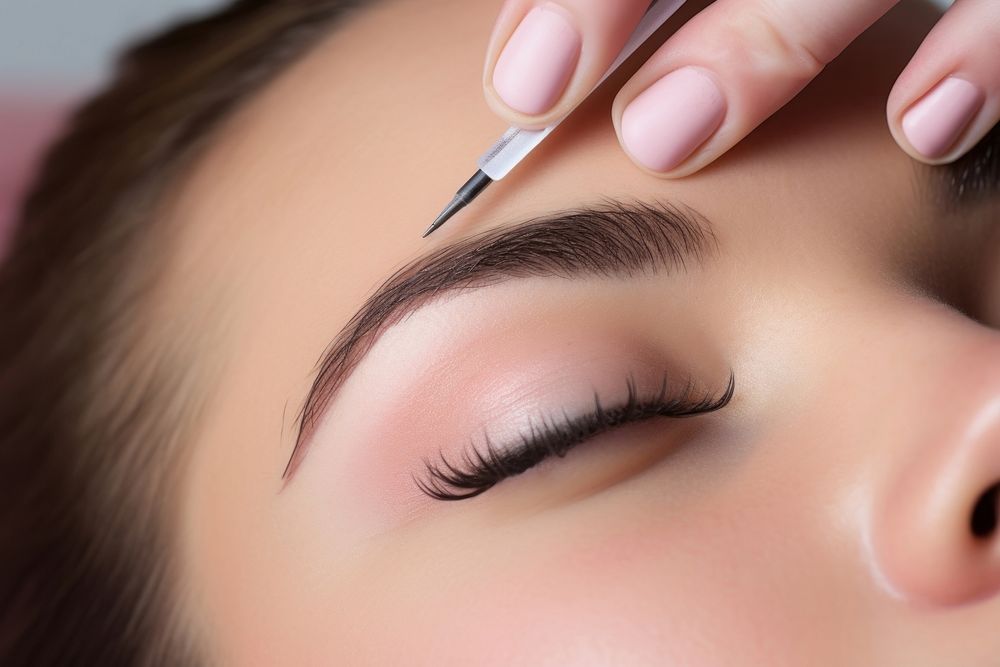 Young woman getting eyebrows treatment cosmetics adult skin.