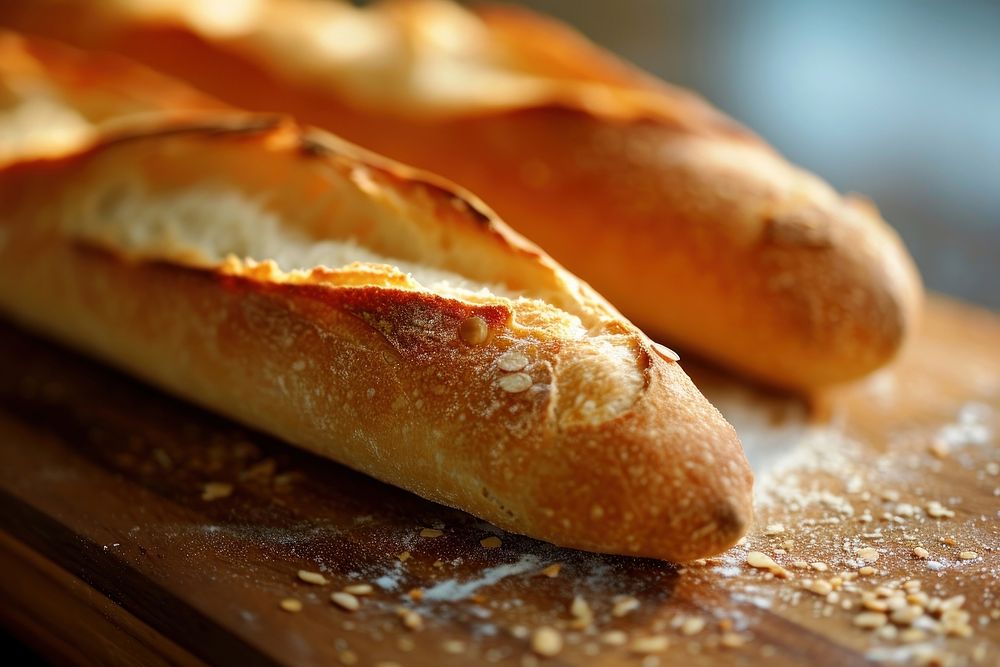Extreme close up of baguette food bread table.