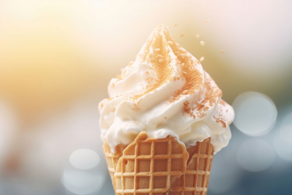 Extreme close up of ice cream cone food dessert freshness.