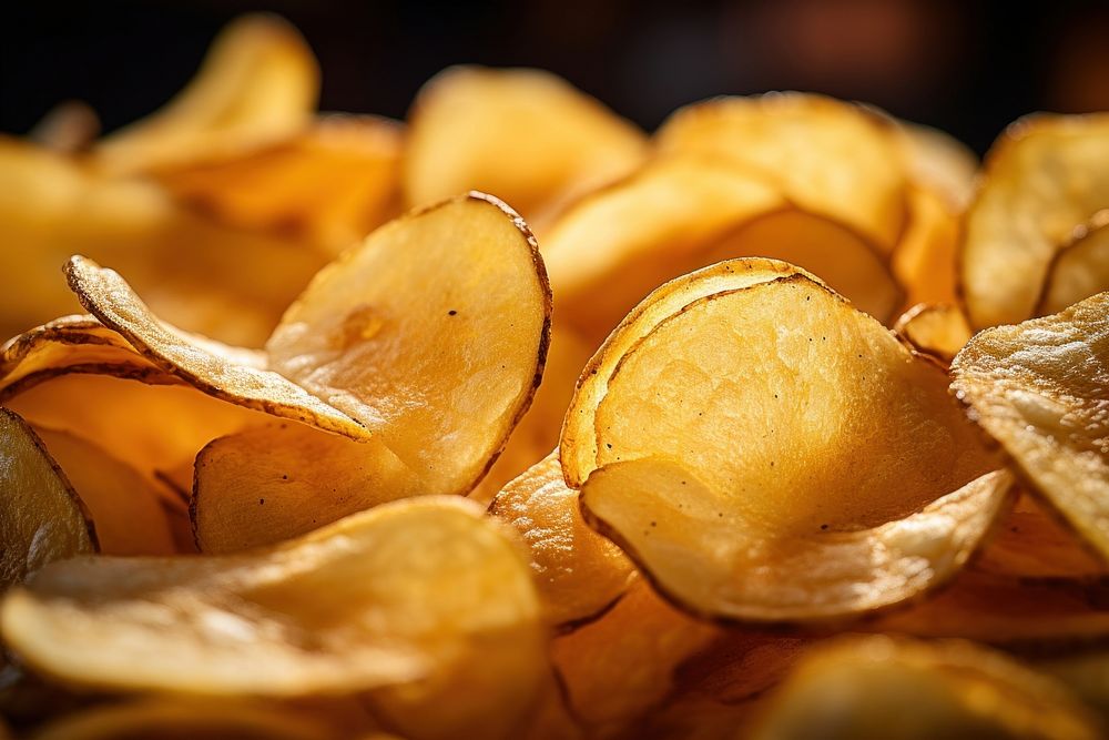 Extreme close up of potato chips food plant freshness.