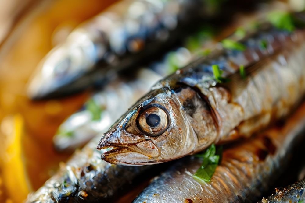 Extreme close up of sardines food seafood animal.