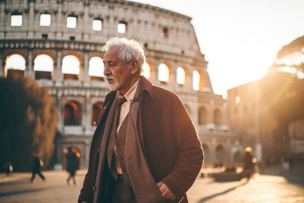 Old italian man walking in rome photography adult contemplation.