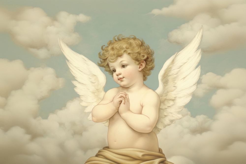 Illustration of cherub angel baby art.