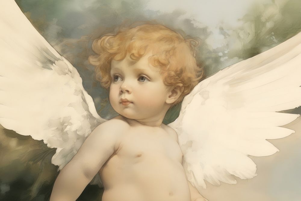 Illustration of cherub portrait angel baby.