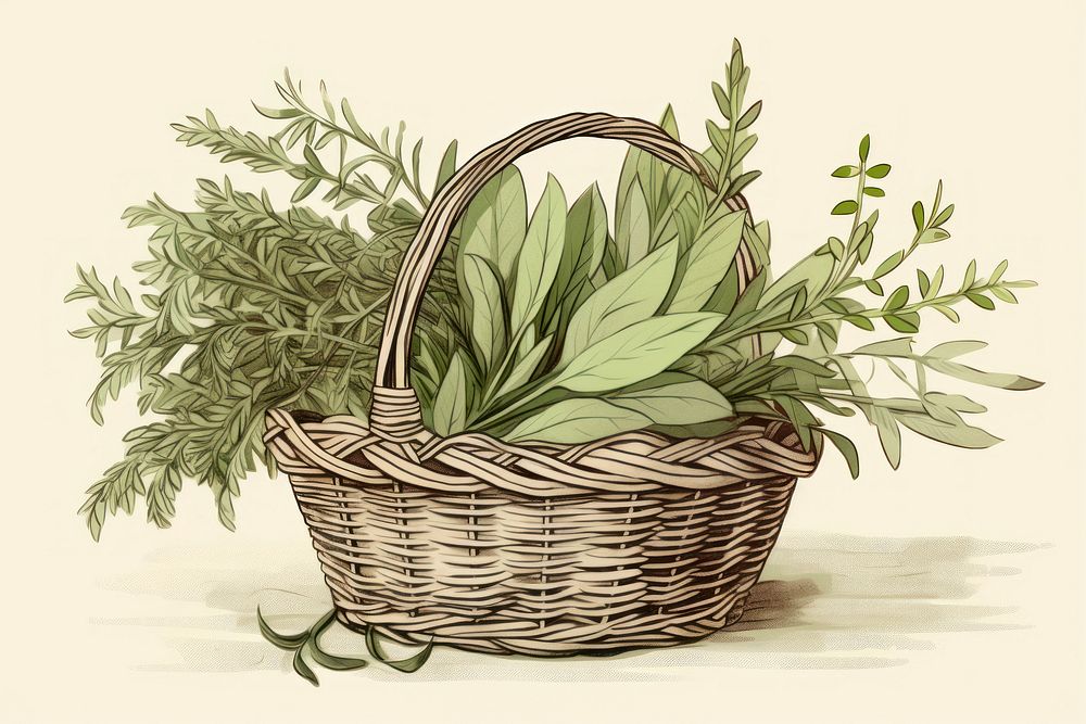 Fresh herbs basket plant art.