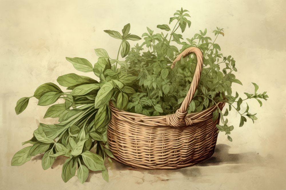 Fresh herbs basket plant ingredient.