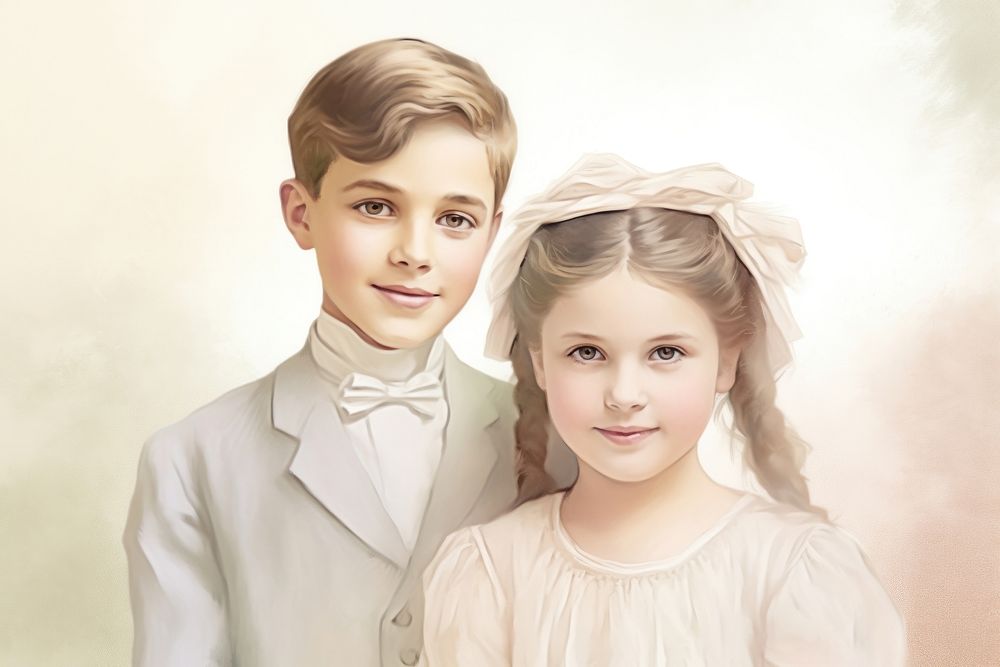 Illustration of kids couple portrait child togetherness.