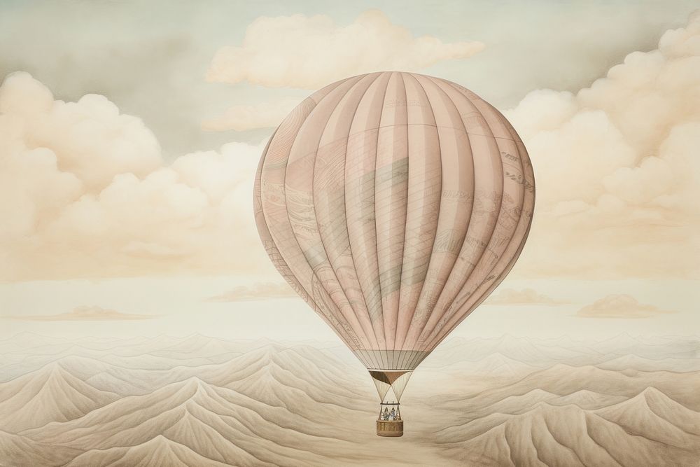 Illustration of hot air balloon aircraft transportation adventure.
