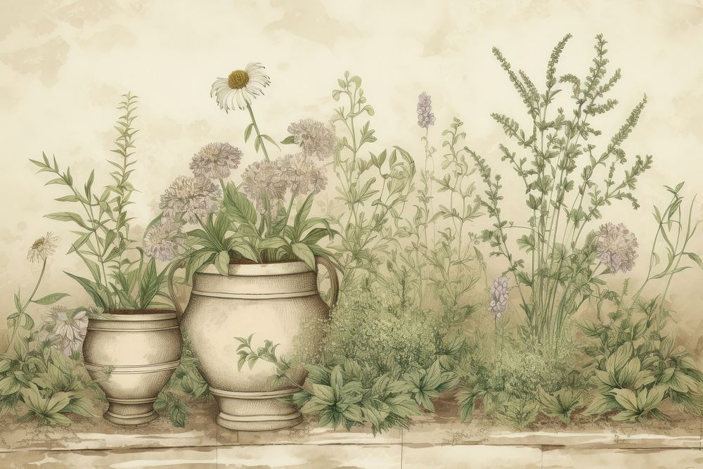 Herbs pocket garden painting drawing flower.