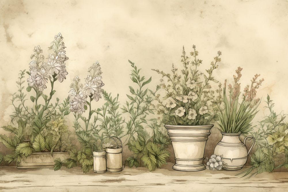 Herbs pocket garden painting drawing flower.