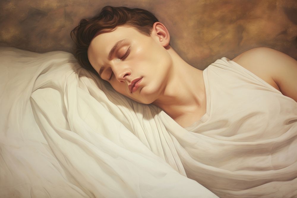Illustration of man sleep sleeping portrait painting.