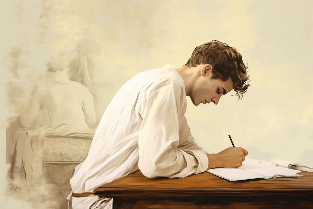 Illustration of man writing painting adult art.