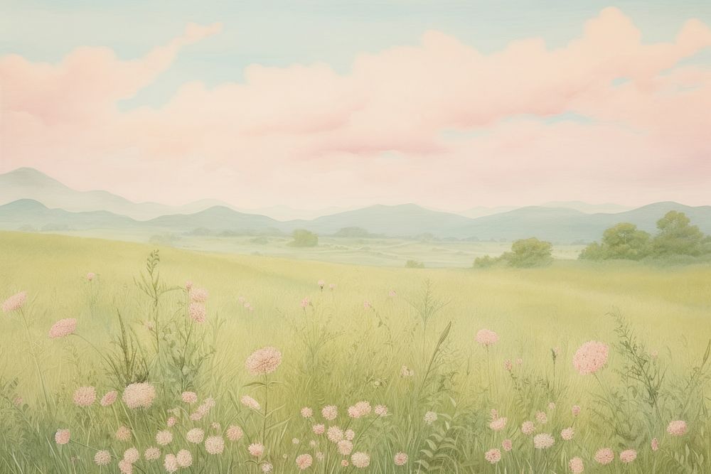 Illustration of meadow painting landscape grassland.
